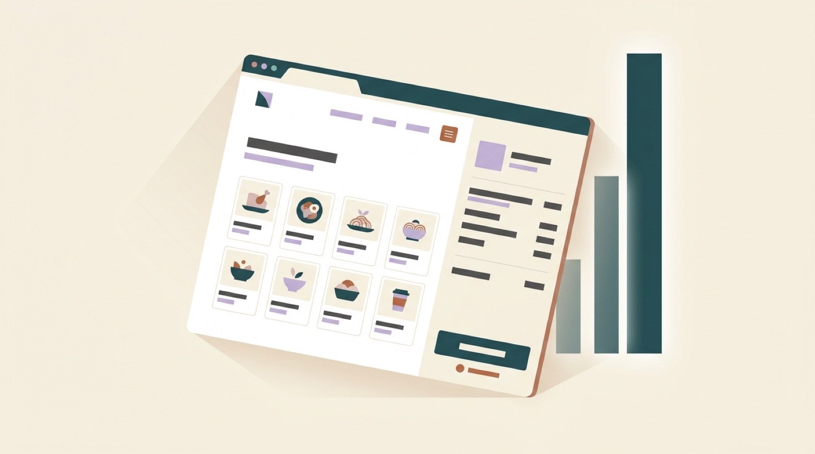 Browser-Mockup einer Startseite mit Suchergebnissen und Rankings daneben